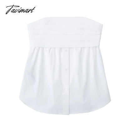 Blouses For Women Clothes Gathered Detail Bust Off Shoulder Sexy Top Strapless Sleeveless Front Buttons White Blouse Female