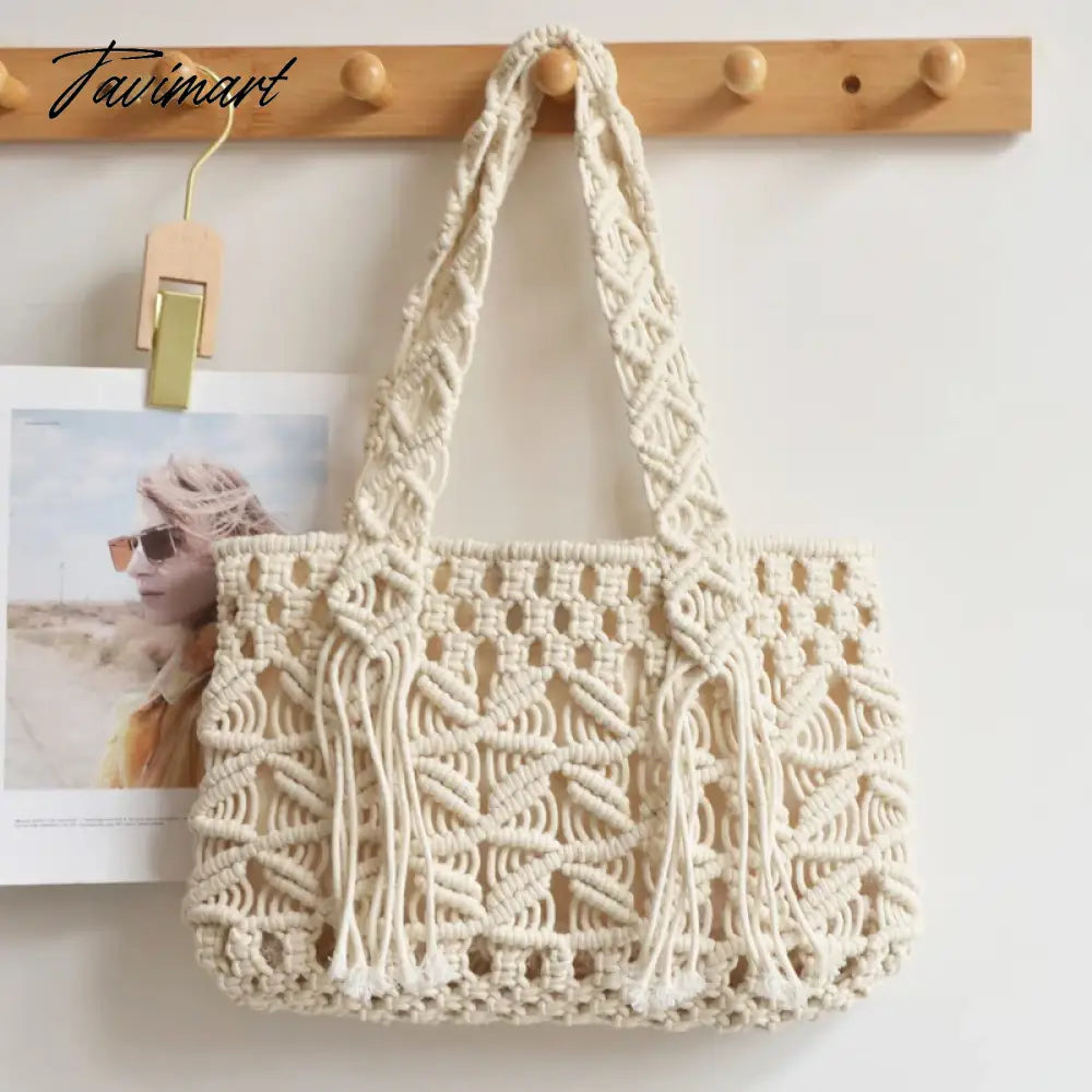 Bohemian Tote Bags For Women Luxury Designer Handbags Purses New In Cotton Rope Hand Cross Weave Hollow Out Tassel Shoulder