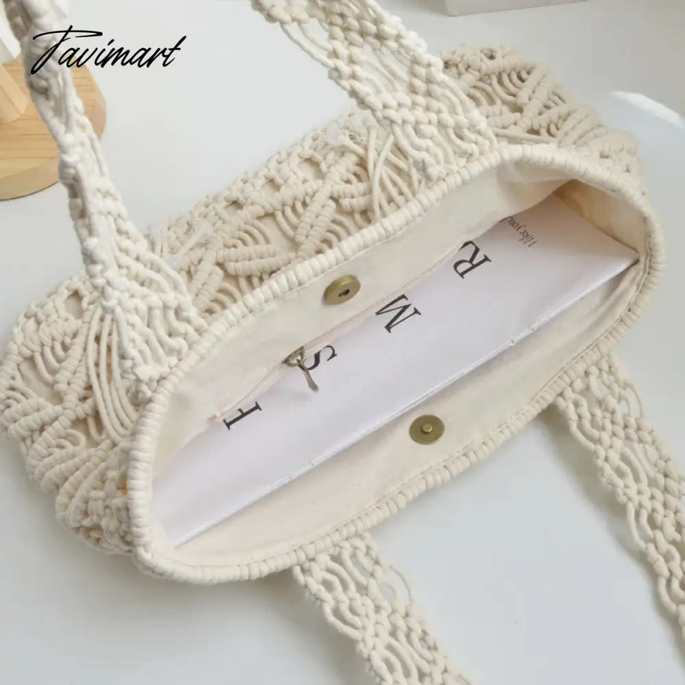 Bohemian Tote Bags For Women Luxury Designer Handbags Purses New In Cotton Rope Hand Cross Weave Hollow Out Tassel Shoulder