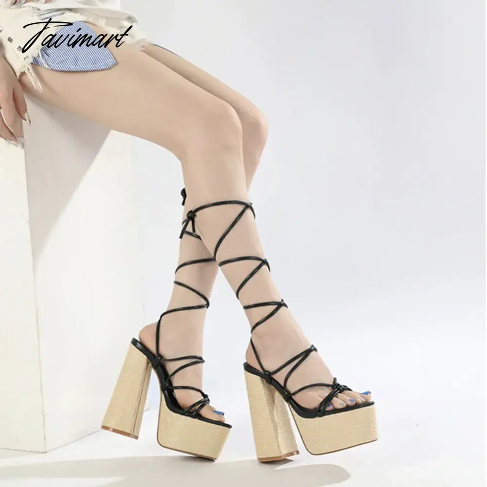 Brand New High Chunky Heeled Women's Sandals Platform Ankle Wrap Gladiator Lace-up Design Summer Fashion Shoes