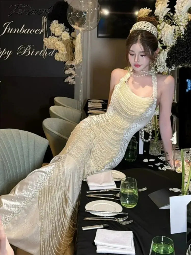 Bridal Gown Toast Dress Annual Meeting Engagement Heavy Industry Fishtail Halter for Women