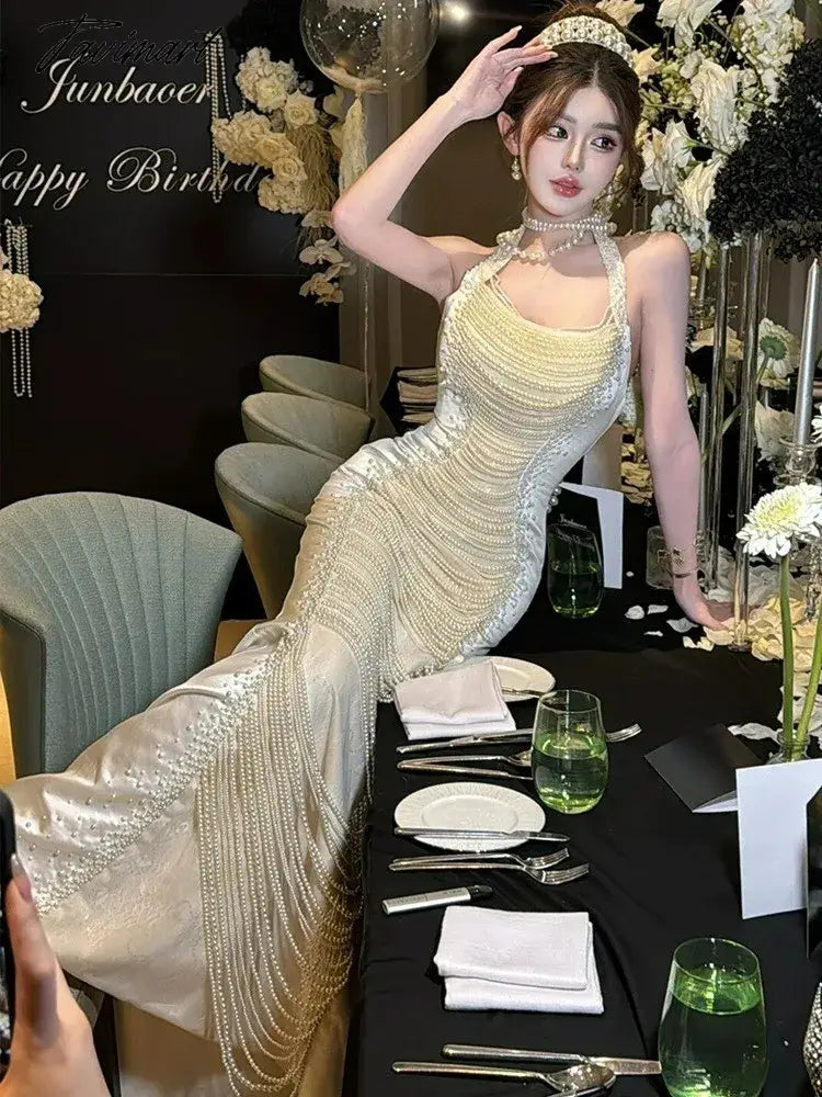 Bridal Gown Toast Dress Annual Meeting Engagement Heavy Industry Fishtail Halter for Women