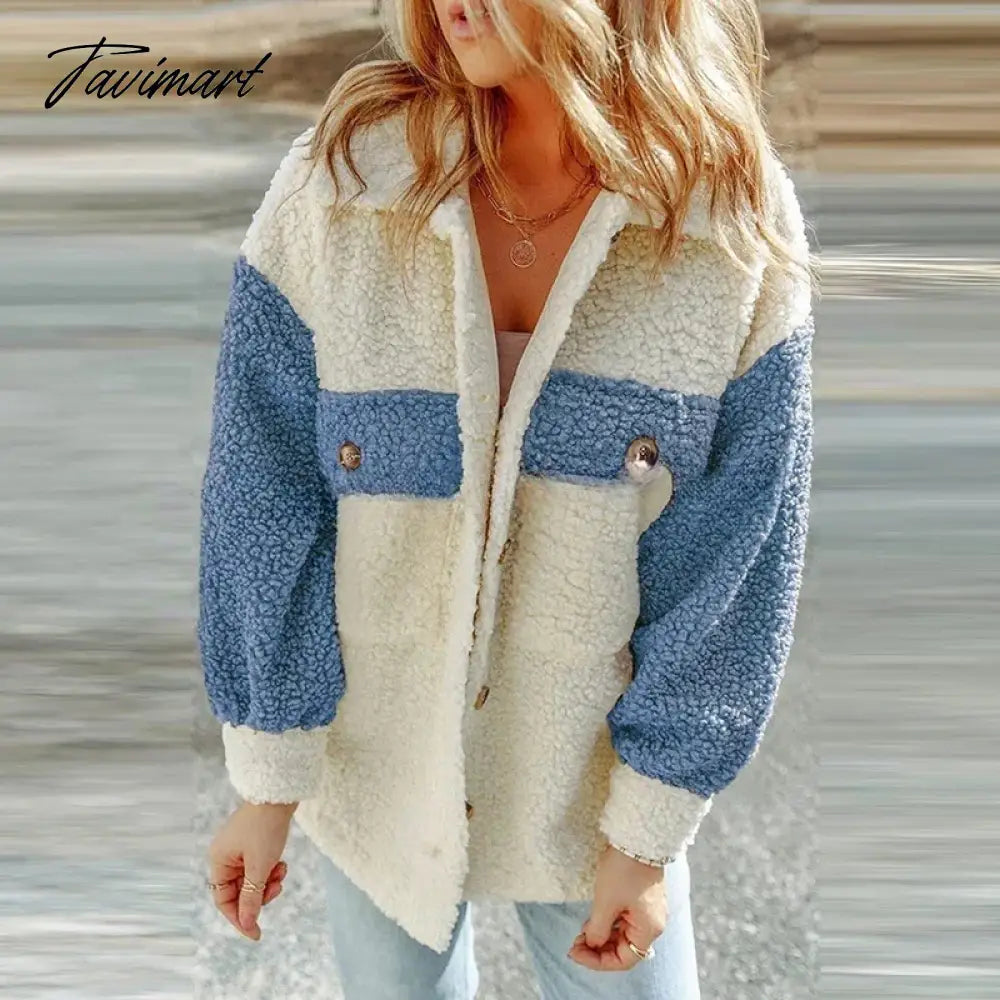 Casual Autumn Winter Women Plush Jackets Coat Elegant Long Sleeve Button Fashion Outwear Turn Down Collar Loose Coats