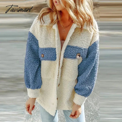 Casual Autumn Winter Women Plush Jackets Coat Elegant Long Sleeve Button Fashion Outwear Turn Down Collar Loose Coats
