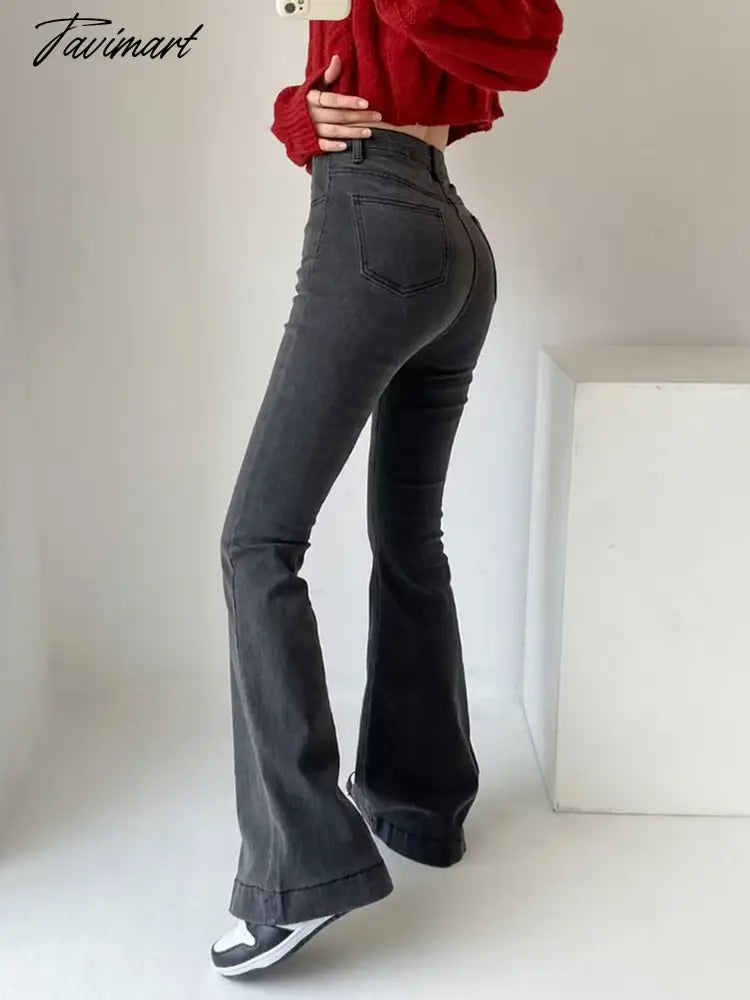 Casual Bell Bottom Pants Jeans for Women Blue Elastic Fashion Y2K Trousers Autumn New High Waisted Flare Jeans