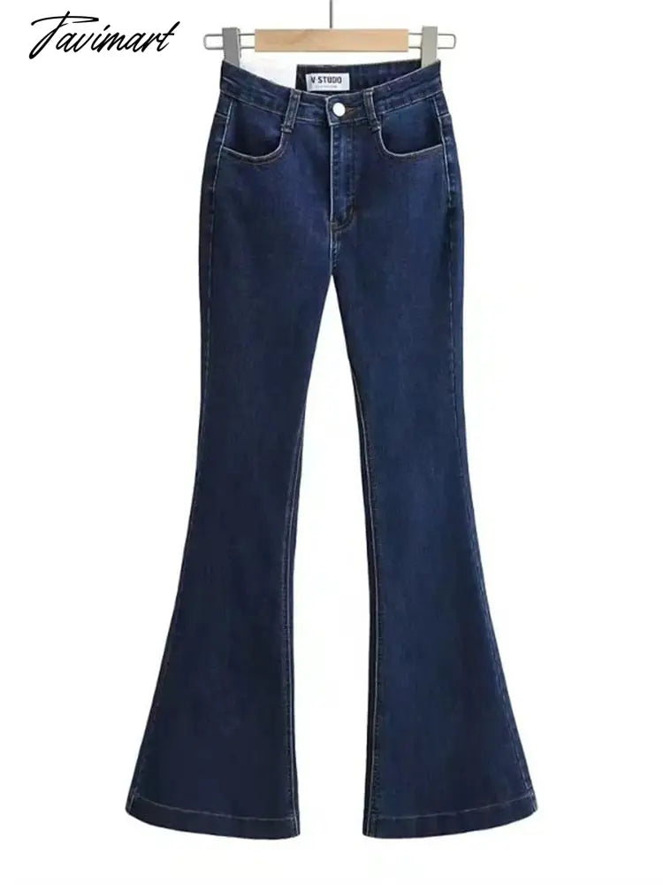 Casual Bell Bottom Pants Jeans for Women Blue Elastic Fashion Y2K Trousers Autumn New High Waisted Flare Jeans