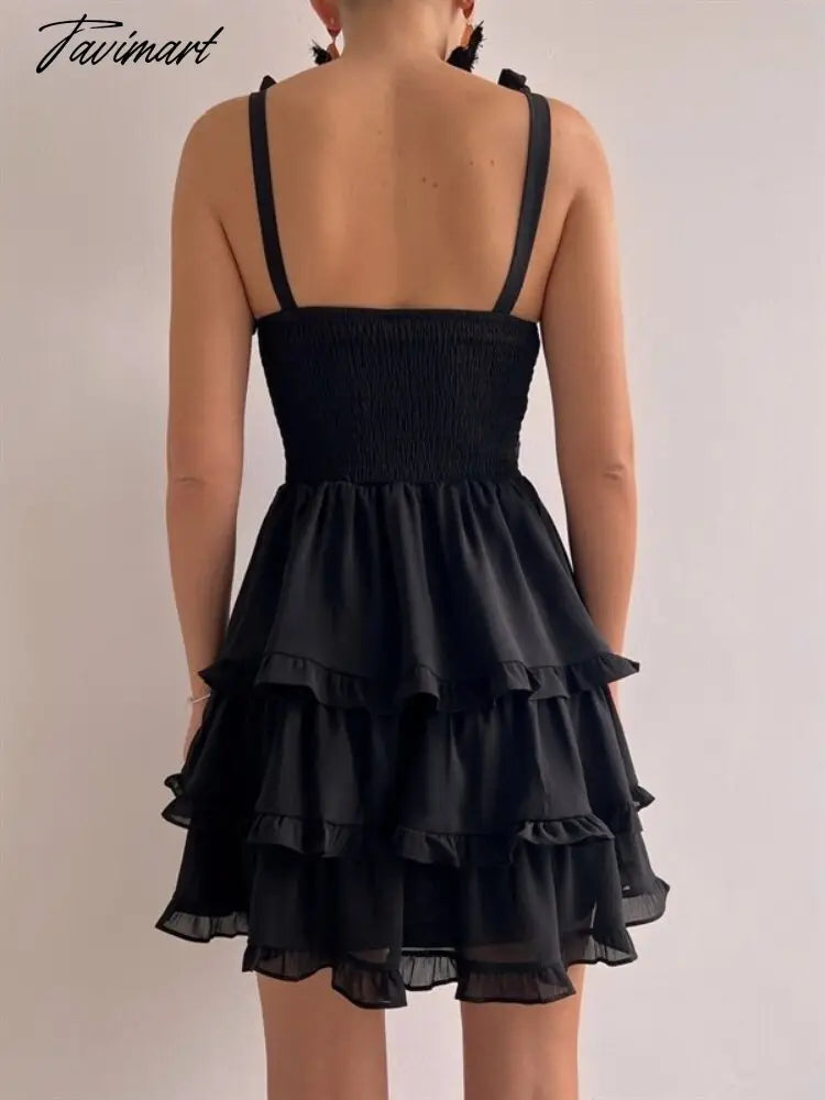 Casual Elegant Black Women's Summer Dress Backless Cake Birthday Corset Mini Short Sexy Chiffon Party Dress Female Vestidos