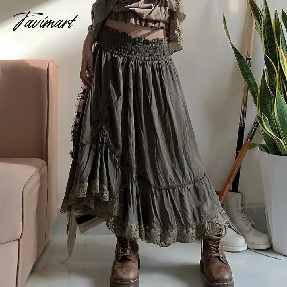 Casual Loose drawstring lace patchwork A-line skirt for Summer women 2 Skirts 2024 New Elastic Waist High Waist Skirts Woman