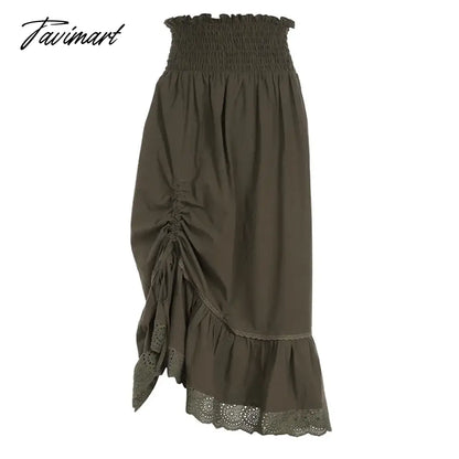 Casual Loose drawstring lace patchwork A-line skirt for Summer women 2 Skirts 2024 New Elastic Waist High Waist Skirts Woman