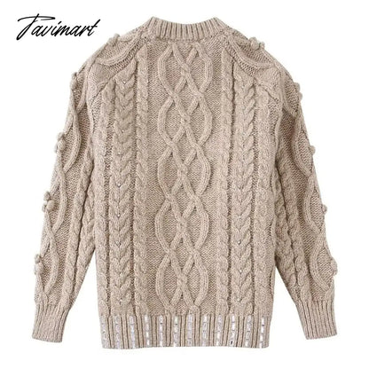 Casual O-Neck Rework Nail Bead Hot Drilling Pull Femme Long Sleeve Three-Dimensional Flower Knitwears Luxury Sweater Women