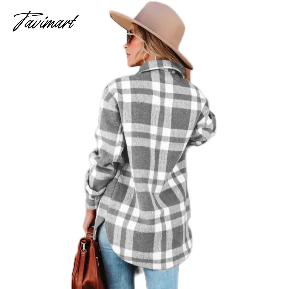 Casual Plaid With Pockets Auturn And Winter Women Jacket Vintage Long Sleeve New In Outerwears Chic Tops