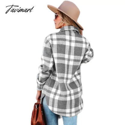 Casual Plaid With Pockets Auturn And Winter Women Jacket Vintage Long Sleeve New In Outerwears Chic Tops