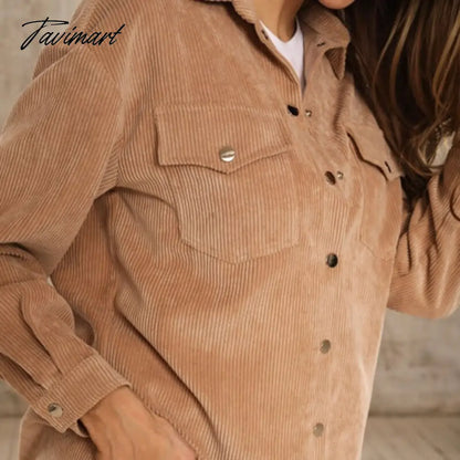 Casual Pockets Corduroy Blouse Autumn Long Sleeve Single-Breasted Turn Down Collar Loose Office Lady Tops New