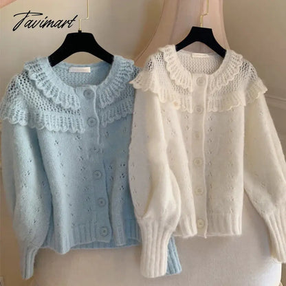 Casual Ruffled Peter Pan Collar кардиган женский Korean Fashion Lantern Sleeve Fall Winter Clothes Women Sweet Tops