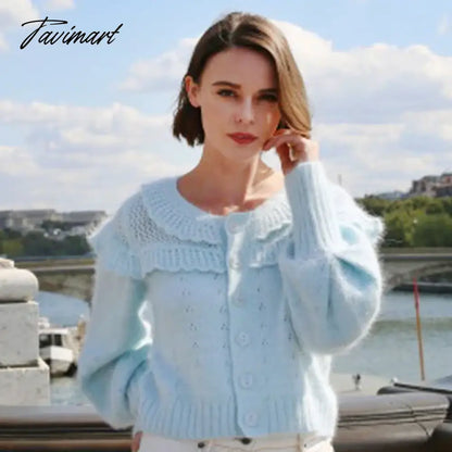 Casual Ruffled Peter Pan Collar кардиган женский Korean Fashion Lantern Sleeve Fall Winter Clothes Women Sweet Tops