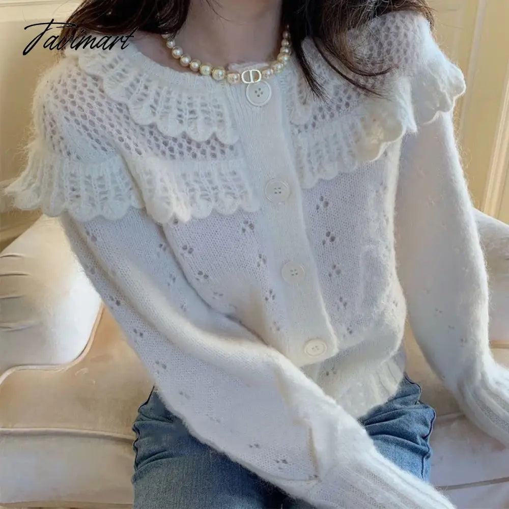 Casual Ruffled Peter Pan Collar кардиган женский Korean Fashion Lantern Sleeve Fall Winter Clothes Women Sweet Tops