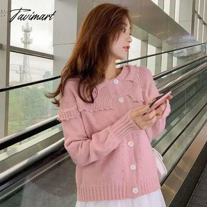 Casual Ruffled Peter Pan Collar кардиган женский Korean Fashion Lantern Sleeve Fall Winter Clothes Women Sweet Tops