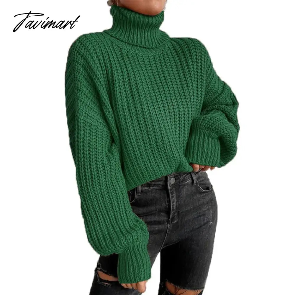 Casual Turleneck Long Sleeve Top Loose Knitted Winter Sweater Women Black Pull Femme Pullover