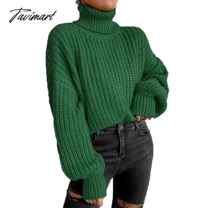 Casual Turleneck Long Sleeve Top Loose Knitted Winter Sweater Women Black Pull Femme Pullover