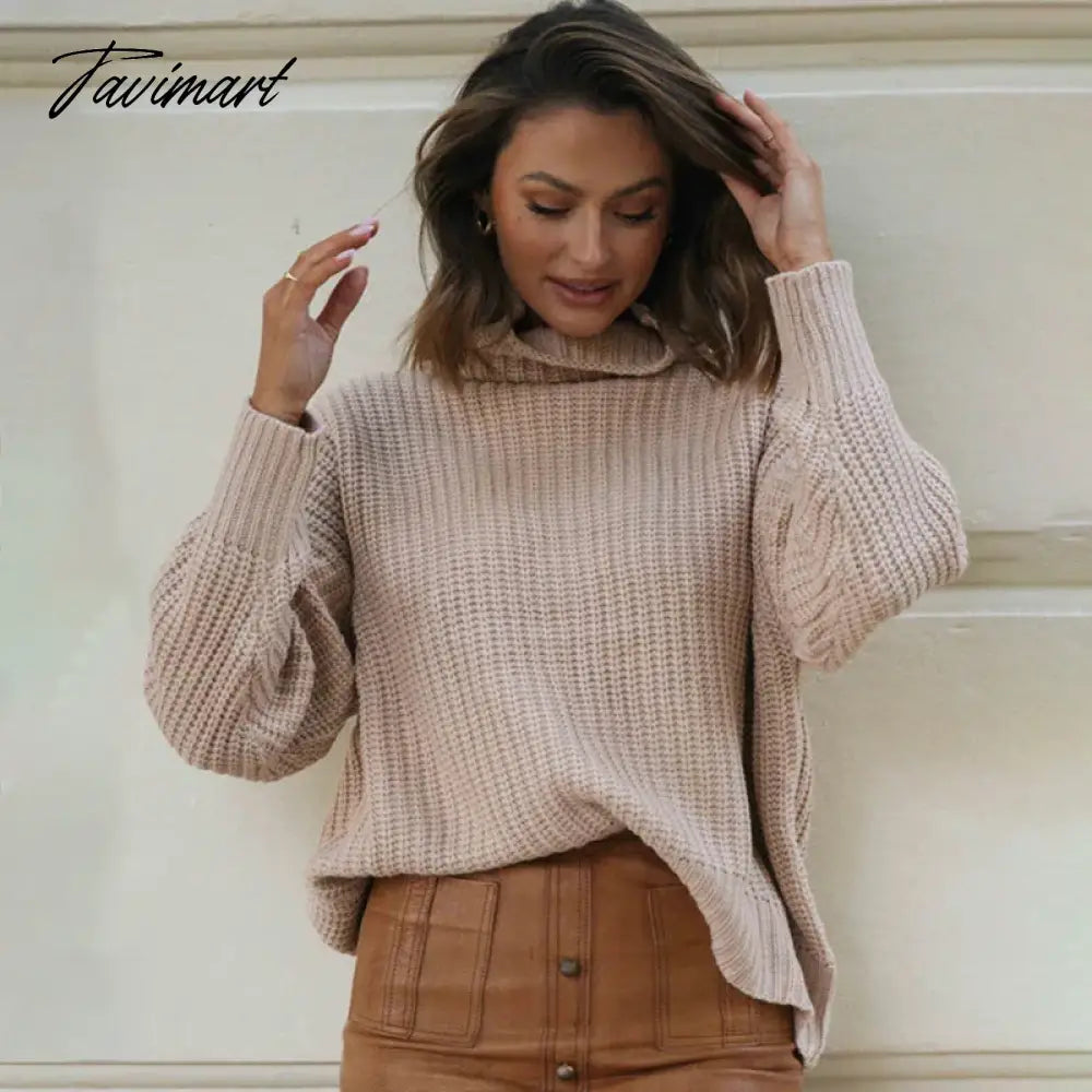 Casual Turleneck Long Sleeve Top Loose Knitted Winter Sweater Women Black Pull Femme Pullover