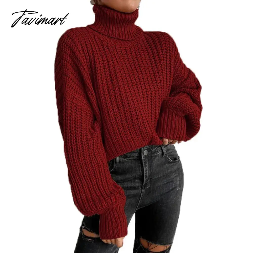 Casual Turleneck Long Sleeve Top Loose Knitted Winter Sweater Women Black Pull Femme Pullover