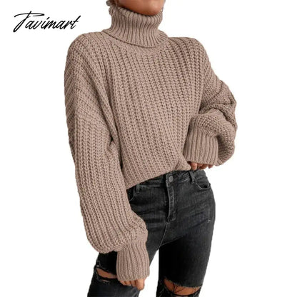 Casual Turleneck Long Sleeve Top Loose Knitted Winter Sweater Women Black Pull Femme Pullover