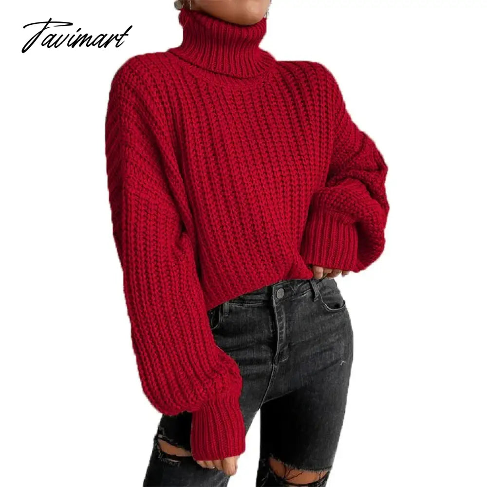 Casual Turleneck Long Sleeve Top Loose Knitted Winter Sweater Women Black Pull Femme Pullover