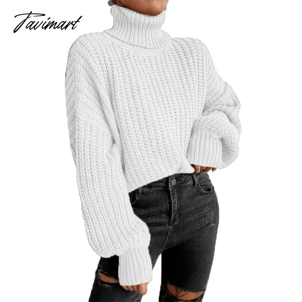 Casual Turleneck Long Sleeve Top Loose Knitted Winter Sweater Women Black Pull Femme Pullover