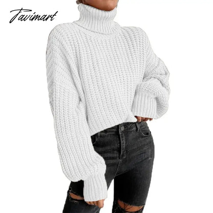 Casual Turleneck Long Sleeve Top Loose Knitted Winter Sweater Women Black Pull Femme Pullover