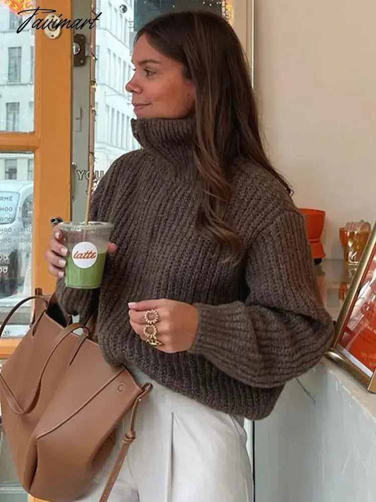 Casual Turtleneck Loose Sweater For Women Fashion Long-sleeved Solid Pullover Female Street Office Outerwear Jumpers
