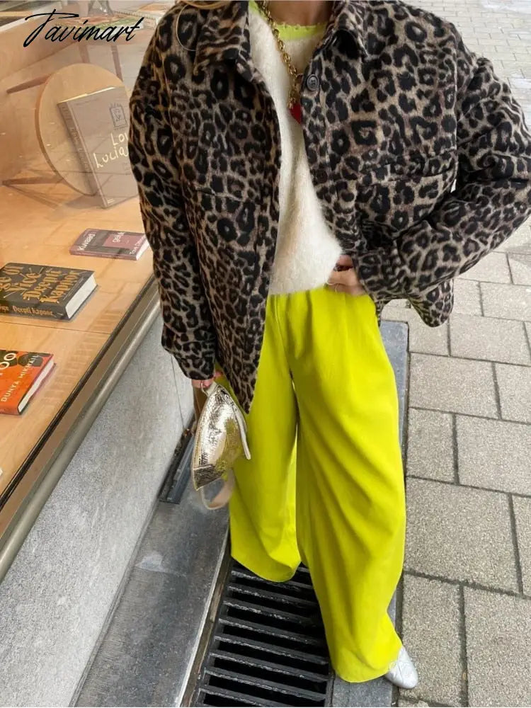 Chic Leopard Printed Women's Cotton Coat Fashion Lapel Long Sleeve Single Breasted Jacket Autumn Winter Lady Streetwear