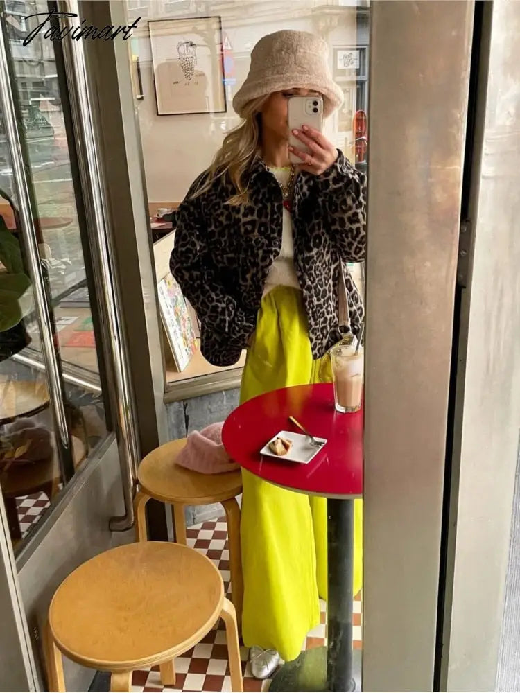 Chic Leopard Printed Women's Cotton Coat Fashion Lapel Long Sleeve Single Breasted Jacket Autumn Winter Lady Streetwear