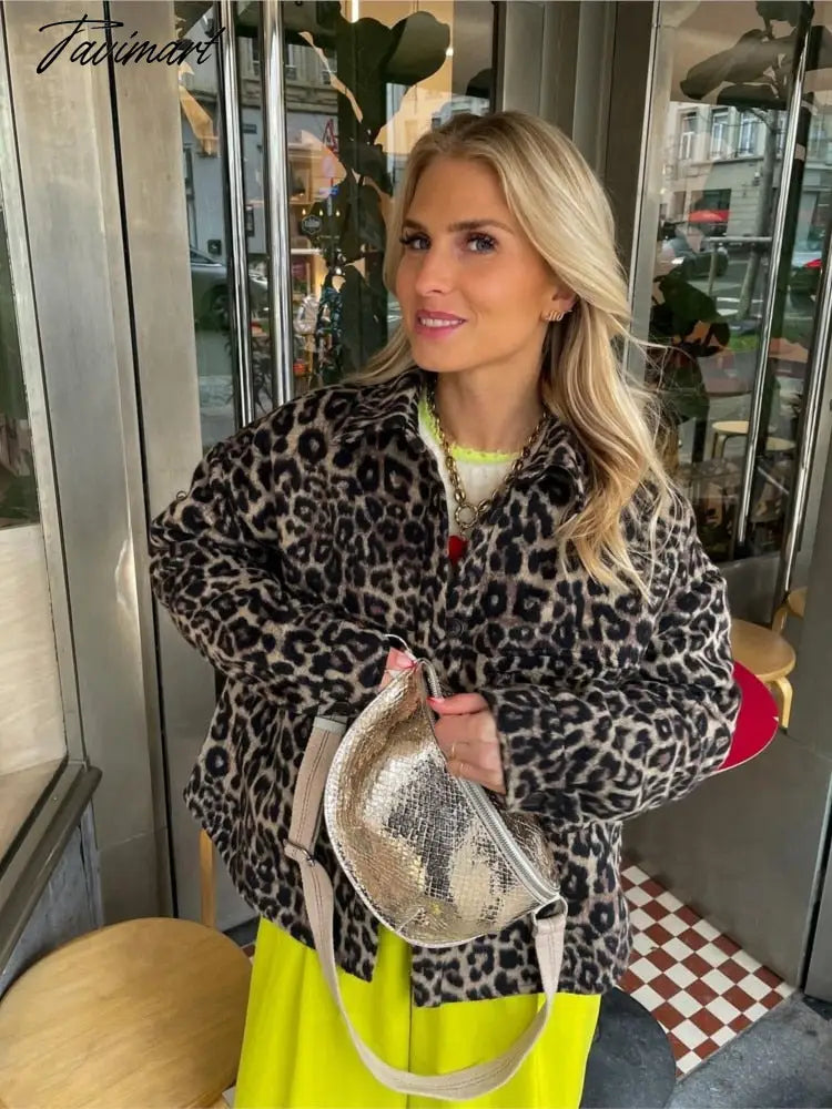 Chic Leopard Printed Women's Cotton Coat Fashion Lapel Long Sleeve Single Breasted Jacket Autumn Winter Lady Streetwear