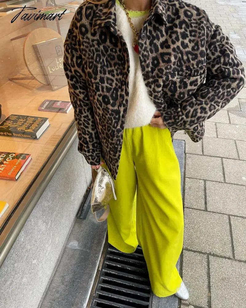 Chic Leopard Printed Women's Cotton Coat Fashion Lapel Long Sleeve Single Breasted Jacket Autumn Winter Lady Streetwear