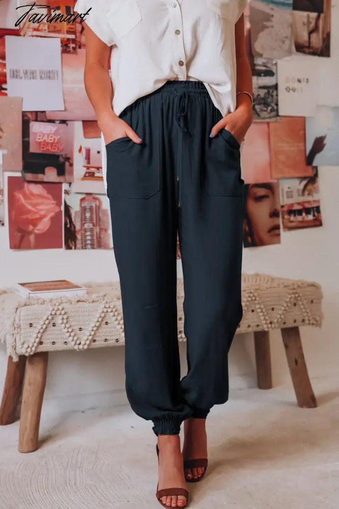 Chic Ruched Pants For Women Solid Hign Waist Drawstring Trouser Korean Fashion Joggers Sweatpants Roupas Femininas