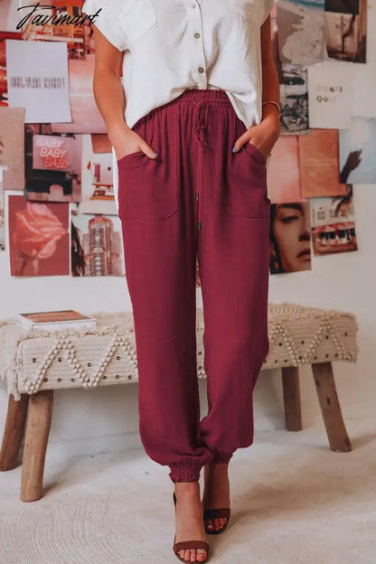Chic Ruched Pants For Women Solid Hign Waist Drawstring Trouser Korean Fashion Joggers Sweatpants Roupas Femininas
