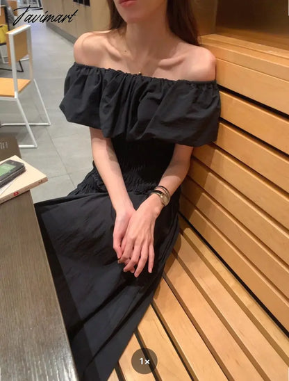 Chic Vintage French Robe Temperament Off-shoulder Ruffled Edge Pleats Dress Short-sleeved Women Dresses for Women