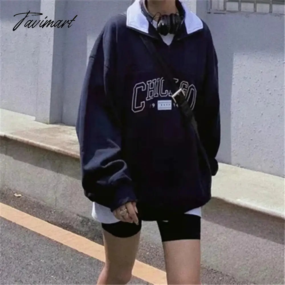 Chicago Sweatshirt Soft Oversize Embroidered Pullover Sweatshirt Women Teen Girl 90s Aesthetic Streetwear
