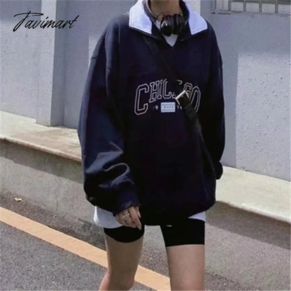 Chicago Sweatshirt Soft Oversize Embroidered Pullover Sweatshirt Women Teen Girl 90s Aesthetic Streetwear