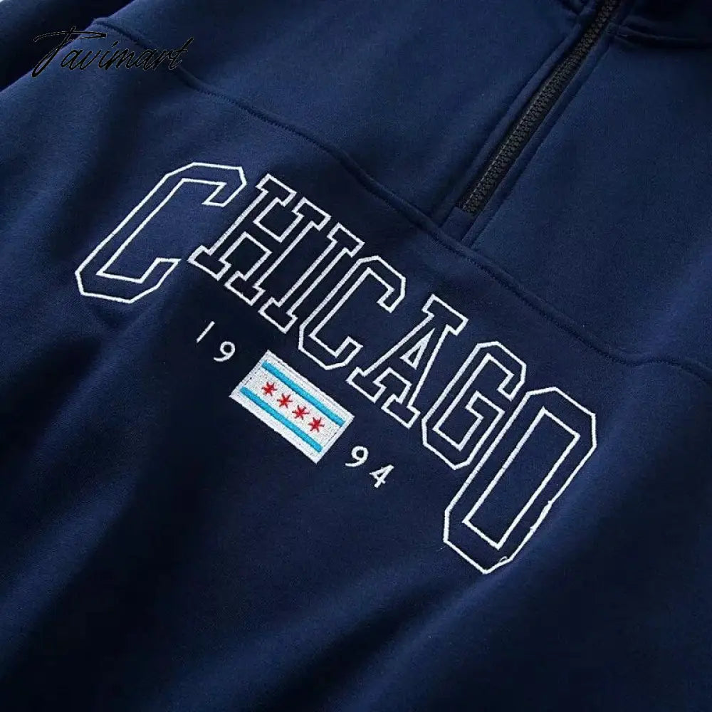 Chicago Sweatshirt Soft Oversize Embroidered Pullover Sweatshirt Women Teen Girl 90s Aesthetic Streetwear