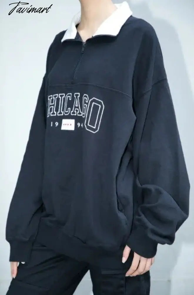 Chicago Sweatshirt Soft Oversize Embroidered Pullover Sweatshirt Women Teen Girl 90s Aesthetic Streetwear