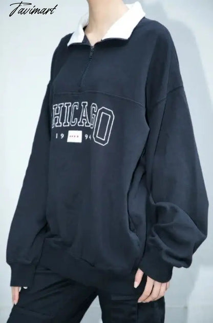 Chicago Sweatshirt Soft Oversize Embroidered Pullover Sweatshirt Women Teen Girl 90s Aesthetic Streetwear