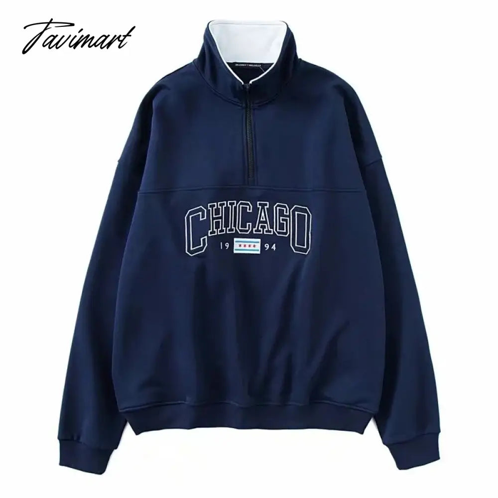 Chicago Sweatshirt Soft Oversize Embroidered Pullover Sweatshirt Women Teen Girl 90s Aesthetic Streetwear
