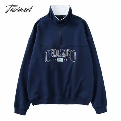 Chicago Sweatshirt Soft Oversize Embroidered Pullover Sweatshirt Women Teen Girl 90s Aesthetic Streetwear