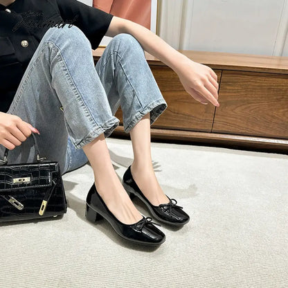 Classic Female Flats Ballerina Shoes Women Fashion Square Toe Pleated Ballet Bow Knot Shallow Moccasin Casual Loafer