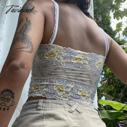 Cottage Fairy Y2K Lace Camis 00s Retro Floral Lace Slim Fit Vest Summer Backless Crop Tops Chic Women Vest Clothes