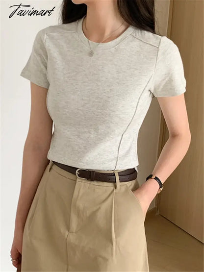 Cotton T-shirts for Women Summer Fashion Korean O-neck Short Sleeve Elegant Female Tops Casual Stretched Ladies Simple Tees