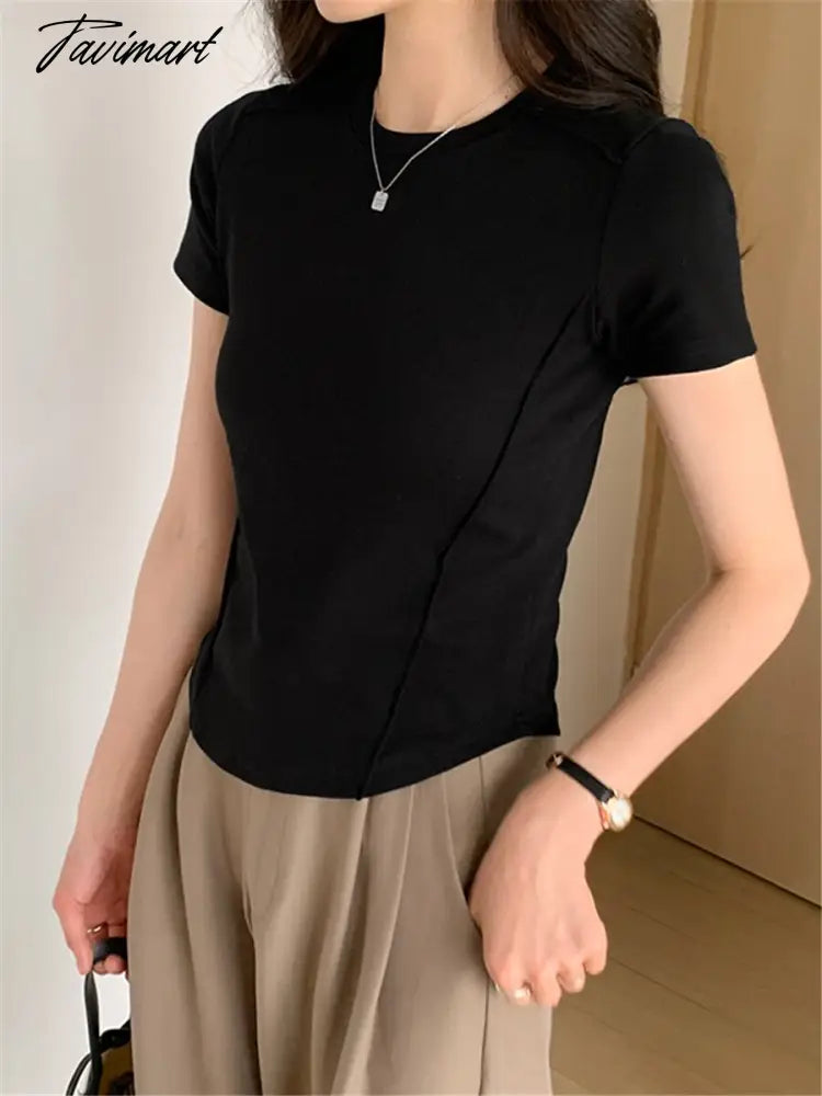 Cotton T-shirts for Women Summer Fashion Korean O-neck Short Sleeve Elegant Female Tops Casual Stretched Ladies Simple Tees