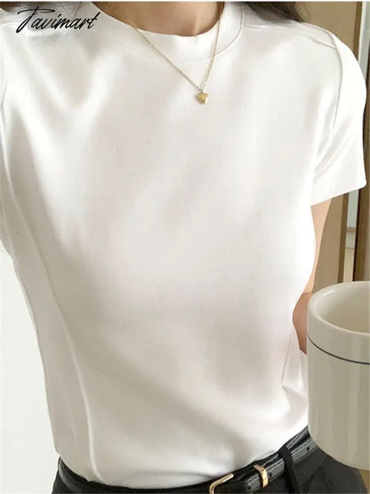 Cotton T-shirts for Women Summer Fashion Korean O-neck Short Sleeve Elegant Female Tops Casual Stretched Ladies Simple Tees