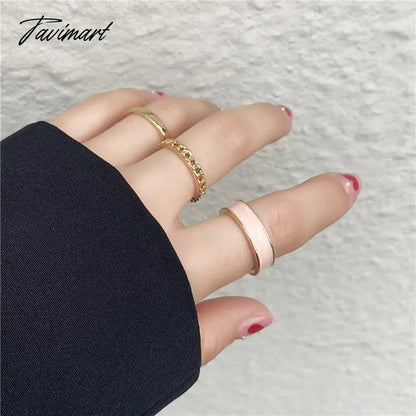 Creative Simple Oil Drop Pearl Rings for Women Silver Color Senior Chain Ring Combination Set Fashion Jewelry Gift